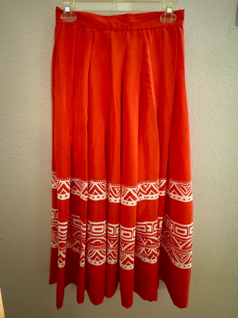 VTG Liz Claiborne Vibrant Orange Tribal Border Maxi Skirt - Size 8